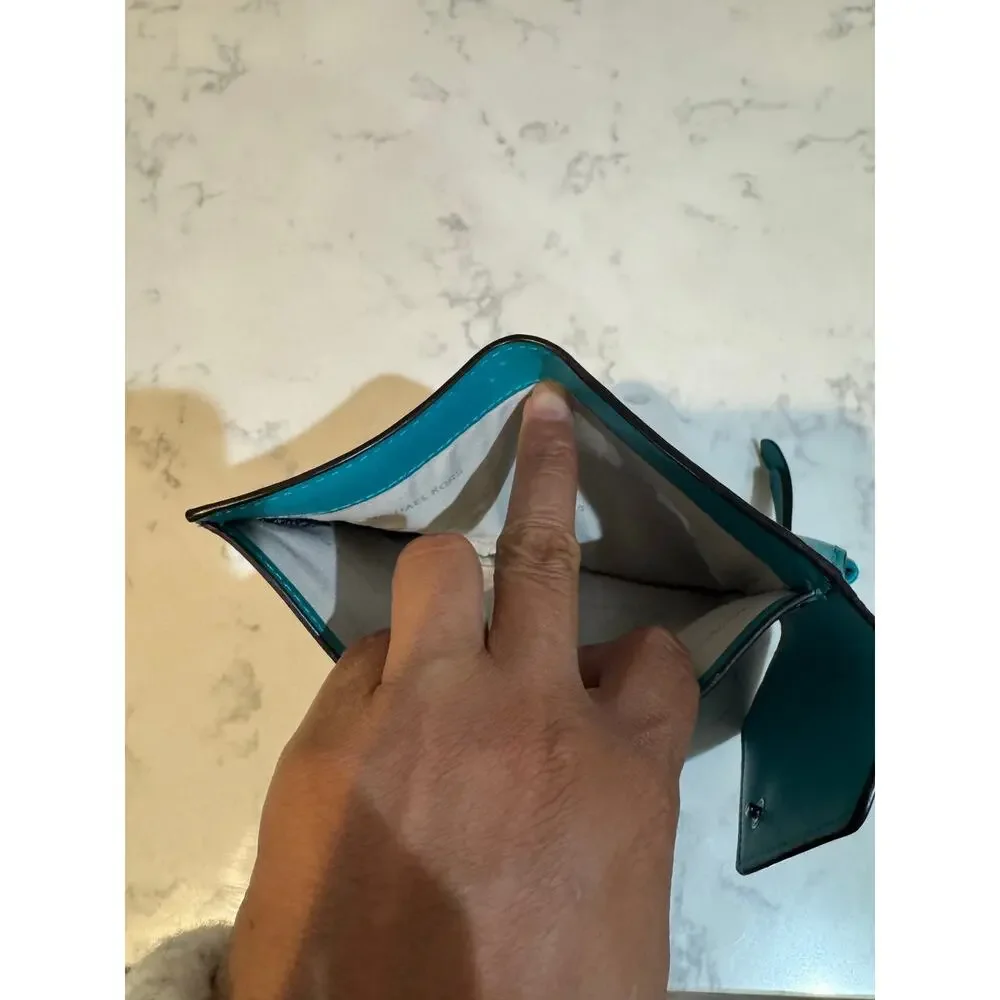 Michael Kors leather small envelope wallet snap closure turquoise 2017 preppy